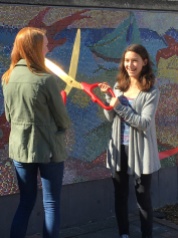 Libby and Samantha sharing the HUGE scissors